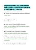 AIRCRAFT DISPATCHER FINAL PAPER&NewLine;PRACTICE SOLUTION TESTED QUESTIONS&NewLine;WITH COMPLETE ANSWERS&NewLine;