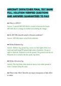 AIRCRAFT DISPATCHER FINAL TEST BANK&NewLine;FULL SOLUTION VERIFIED QUESTIONS&NewLine;AND ANSWERS GUARANTEED TO PASS&NewLine;