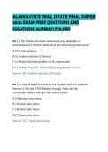 ALASKA STATE REAL ESTATE FINAL PAPER&NewLine;2026 EXAM PREP QUESTIONS AND&NewLine;SOLUTIONS ALREADY PASSED&NewLine;