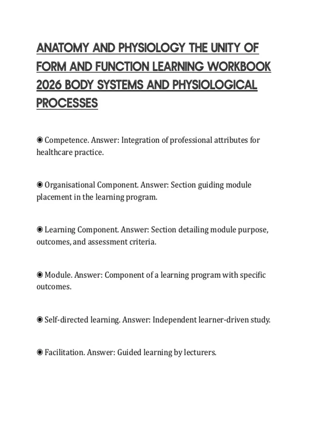 ANATOMY AND PHYSIOLOGY THE UNITY OF FORM AND FUNCTION LEARNING WORKBOOK ...