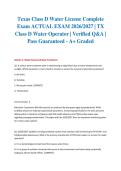 Texas Class D Water License Complete Exam ACTUAL EXAM 2026&sol;2027 &vert; TX Class D Water Operator &vert; Verified Q&A &vert; Pass Guaranteed - A&plus; Graded