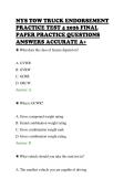 NYS TOW TRUCK ENDORSEMENT&NewLine;PRACTICE TEST 4 2026 FINAL&NewLine;PAPER PRACTICE QUESTIONS&NewLine;ANSWERS ACCURATE A&plus;&NewLine;