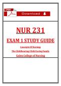 NUR 231 Exam 1 Study Guide &vert; Childbearing & Child Caring Family &vert; &lpar;2026 &sol; 2027&rpar;&vert; Galen College of Nursing&NewLine;