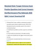 Maryland State Trooper Entrance Exam &NewLine;Practice Questions And Correct Answers &NewLine;&lpar;Verified Answers&rpar; Plus Rationale 2026 &NewLine;Q&A&vert; Instant Download Pdf  