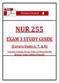 NUR 255 Exam 3 Study Guide &vert; Units 6&ndash;8 &vert; Aging & Mental Health Nursing &vert; &lpar;2026 &sol; 2027&rpar;&vert; Galen College of Nursing&NewLine;
