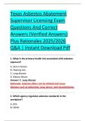 Texas Asbestos Abatement &NewLine;Supervisor Licensing Exam &NewLine;Questions And Correct &NewLine;Answers &lpar;Verified Answers&rpar; &NewLine;Plus Rationales 2025&sol;2026 &NewLine;Q&A &vert; Instant Download Pdf 