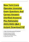 New York Crane &NewLine;Operator Licensing &NewLine;Exam Questions And &NewLine;Correct Answers &NewLine;&lpar;Verified Answers&rpar; &NewLine;Plus Rationales &NewLine;2025&sol;2026 Q&A &vert; &NewLine;Instant Download Pdf 