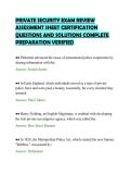 PRIVATE SECURITY EXAM REVIEW&NewLine;ASSESSMENT SHEET CERTIFICATION&NewLine;QUESTIONS AND SOLUTIONS COMPLETE&NewLine;PREPARATION VERIFIED&NewLine;