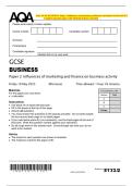 AQA GCSE BUSINESS&colon; Paper 2 Influences of marketing and finance on business activity 8132&sol;2 &NewLine;Complete question paper with Marking Scheme Attached