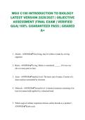 WGU C190 INTRODUCTION TO BIOLOGY LATEST VERSION 2026&sol;2027 &vert; OBJECTIVE ASSESSMENT &vert;FINAL EXAM &vert; VERIFIED Q&A&vert; 100&percnt; GUARANTEED PASS &vert; GRADED A&plus;&NewLine;