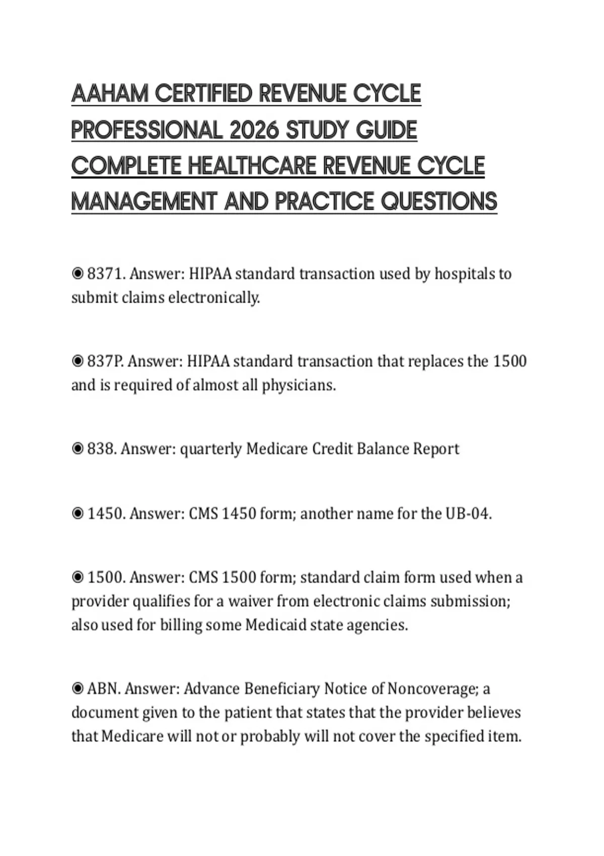 AAHAM CERTIFIED REVENUE CYCLE PROFESSIONAL 2026 STUDY GUIDE COMPLETE ...