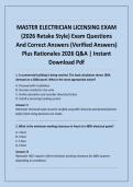 MASTER ELECTRICIAN LICENSING EXAM &lpar;2026 Retake Style&rpar; Exam Questions And Correct Answers &lpar;Verified Answers&rpar; Plus Rationales 2026 Q&A &vert; Instant Download Pdf 