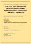 CARPENTRY CERTIFICATION EXAM Questions with Correct Answers &lpar;Verified Answers&rpar; Plus Rationales 2026 Q&A &vert; Instant Download Pdf