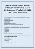 MASTER AUTOMOTIVE TECHNICIAN EXAM Questions with Correct Answers &lpar;Verified Answers&rpar; Plus Rationales 2026 Q&A &vert; Instant Download Pdf