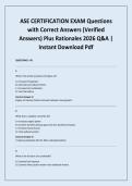 ASE CERTIFICATION EXAM Questions with Correct Answers &lpar;Verified Answers&rpar; Plus Rationales 2026 Q&A &vert; Instant Download Pdf&NewLine;
