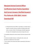 Maryland Animal Control Officer &NewLine;Certification Exam Practice Questions &NewLine;And Correct Answers &lpar;Verified Answers&rpar; &NewLine;Plus Rationale 2026 Q&A&vert; Instant &NewLine;Download Pdf