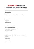 KU ACCT 330 Final Exam &ndash; Practice Questions with Correct Answers