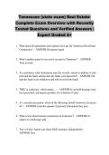 Tennessee &lpar;state exam&rpar; Real Estate&colon; &NewLine;Complete Exam Overview with Recently &NewLine;Tested Questions and Verified Answers &vert; &NewLine;Expert Graded A&plus; 