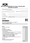 AQA GCSE SPANISH Higher Tier Paper 3 Reading 2025&NewLine;VERIFIED QP AND MS 