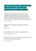 AQA AS PHYSICS PAPER 2 CERTIFICATION&NewLine;EVALUATION TEST 2026 PRACTICE&NewLine;QUESTIONS AND ANSWERS VERIFIED&NewLine;