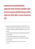 Maryland Licensed Residential &NewLine;Appraiser Exam Practice Questions And &NewLine;Correct Answers &lpar;Verified Answers&rpar; Plus &NewLine;Rationale 2026 Q&A&vert; Instant Download &NewLine;Pdf 