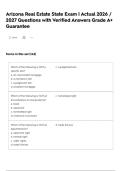 Arizona Real Estate State Exam &vert; Actual 2026 &sol; 2027 Questions with Verified Answers Grade A&plus; Guarantee