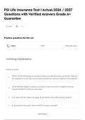 PSI Life Insurance Test &vert; Actual 2026 &sol; 2027 Questions with Verified Answers Grade A&plus; Guarantee