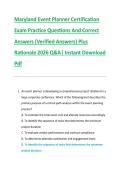 Maryland Event Planner Certification &NewLine;Exam Practice Questions And Correct &NewLine;Answers &lpar;Verified Answers&rpar; Plus &NewLine;Rationale 2026 Q&A&vert; Instant Download &NewLine;Pdf 