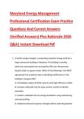 Maryland Energy Management &NewLine;Professional Certification Exam Practice &NewLine;Questions And Correct Answers &NewLine;&lpar;Verified Answers&rpar; Plus Rationale 2026 &NewLine;Q&A&vert; Instant Download Pdf 