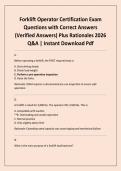 Forklift Operator Certification Exam Questions with Correct Answers &lpar;Verified Answers&rpar; Plus Rationales 2026 Q&A &vert; Instant Download Pdf 