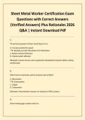 Sheet Metal Worker Certification Exam Questions with Correct Answers &lpar;Verified Answers&rpar; Plus Rationales 2026 Q&A &vert; Instant Download Pdf