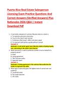 Puerto Rico Real Estate Salesperson &NewLine;Licensing Exam Practice Questions And &NewLine;Correct Answers &lpar;Verified Answers&rpar; Plus &NewLine;Rationales 2026 Q&A &vert; Instant &NewLine;Download Pdf 