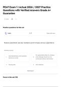 PEAT Exam 1 &vert; Actual 2026 &sol; 2027 Practice Questions with Verified Answers Grade A&plus; Guarantee
