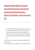 Maryland Public Adjuster Licensing &NewLine;Exam Practice Questions And Correct &NewLine;Answers &lpar;Verified Answers&rpar; Plus &NewLine;Rationale 2026 Q&A&vert; Instant Download &NewLine;Pdf 