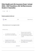 Ohio Health and Life Insurance Exam &vert; Actual 2026 &sol; 2027 Questions with Verified Answers Grade A&plus; Guarantee