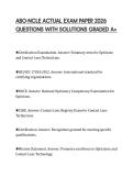 ABO-NCLE ACTUAL EXAM PAPER 2026&NewLine;QUESTIONS WITH SOLUTIONS GRADED A&plus;