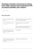 Washington Mandatory Alcohol Server Training EXAM &lpar;2026&rpar; Updated&colon; EXAM QUESTIONS WITH ACCURATE ANSWERS &vert; GET IT RIGHT&excl;&excl;
