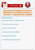 Test Bank for Intermediate Statistical Investigations 1st Edition &lpar;Chapters 1&ndash;6&comma; 2026&ndash;2027&rpar; &ndash; Exam Questions & Answers