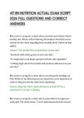 ATI RN NUTRITION ACTUAL EXAM SCRIPT&NewLine;2026 FULL QUESTIONS AND CORRECT&NewLine;ANSWERS&NewLine;