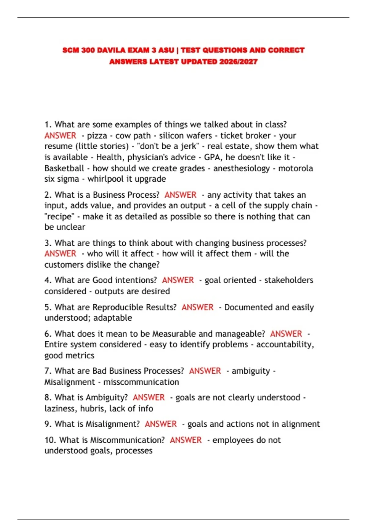 SCM 300 DAVILA EXAM 3 ASU | TEST QUESTIONS AND CORRECT ANSWERS LATEST ...
