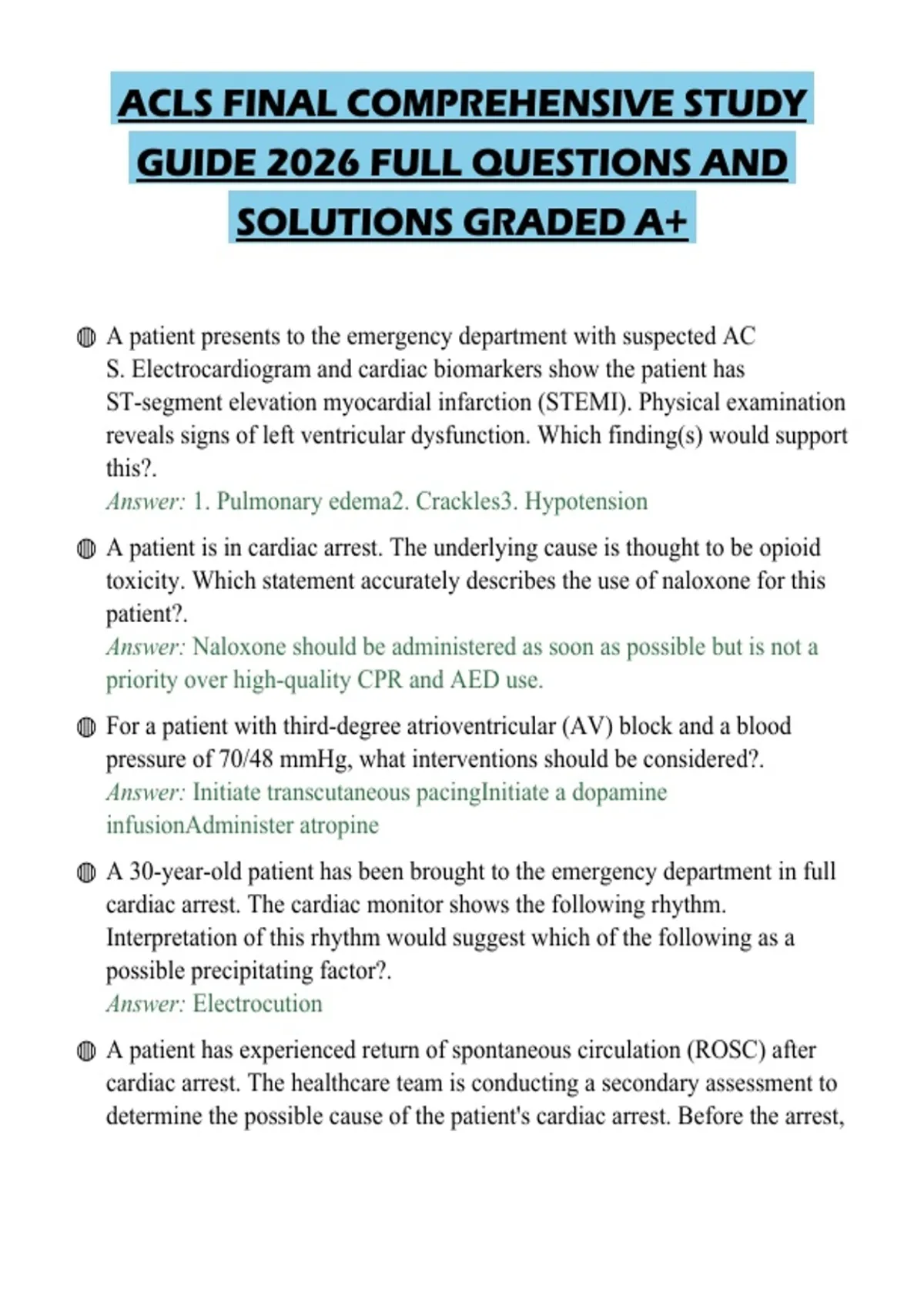 ACLS FINAL COMPREHENSIVE STUDY GUIDE 2026 FULL QUESTIONS AND SOLUTIONS ...