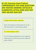 SC Life Insurance Exam Producer &NewLine;COMPREHENSIVE TEST BANK QUESTIONS &NewLine;AND VERIFIED ANSWERS &lpar;DETAILED & &NewLine;ELABORATED&rpar; ACTUAL EXAM 2026 TEST &NewLine;100&percnt; SOLVED 2026-2027  