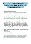 ACLS RECERTIFICATION FINAL TEST&NewLine;2026 QUESTIONS WITH CORRECT&NewLine;ANSWERS GRADED A&plus;