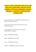 CLUB PILATES ANATOMY&sol;CERTIFICATION PRACTICE QUESTIONS 2026&sol;2027 WITH CORRECT DETAILED ANSWERS ALREADY GRADED A&plus;<RECENT VERSION>PASS GUARANTEED &NewLine;