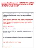 Advanced Health Assessment &ndash; HEENT TEST BANK QUESTIONS &NewLine;AND VERIFIED ANSWERS &lpar;DETAILED & ELABORATED&rpar; ACTUAL EXAM &NewLine;2026 TEST 100&percnt; SOLVED 2026-2027