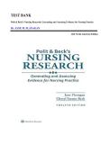 TEST BANK&lowbar;&lowbar;Polit & Beck's Nursing Research&colon; Generating and Assessing Evidence for Nursing Practice Twelfth&comma; North American Edition by Dr&period; JANE M&period; FLANAGAN &comma; ISBN&colon; 9781975223809 &vert;All Chapters Verified&vert; Guide A&plus;