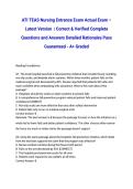 ATI TEAS Nursing Entrance Exam Actual Exam &ndash; Latest Version 2026&sol;2027 &vert; Correct & Verified Complete Questions and Answers Detailed Rationales Pass Guaranteed - A&plus; Graded