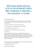 HOSA Home Health Aide Exam ACTUAL EXAM 2026&sol;2027 &vert; HOSA HHA Certification &vert; Verified Q&A &vert; Pass Guaranteed - A&plus; Graded