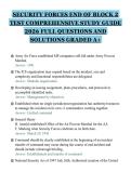 SECURITY FORCES END OF BLOCK 2&NewLine;TEST COMPREHENSIVE STUDY GUIDE&NewLine;2026 FULL QUESTIONS AND&NewLine;SOLUTIONS GRADED A&plus;&NewLine;