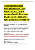 AP Computer Science &NewLine;Principles Practice Exam &NewLine;Questions And Correct &NewLine;Answers &lpar;Verified Answers&rpar; &NewLine;Plus Rationales 2025&sol;2026 &NewLine;Q&A &vert; Instant Download Pdf